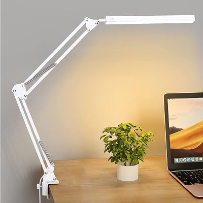 SKYLEO LED Desk Lamp with Clip 3 Modes 10 Brightness 5V 2A Adapter White