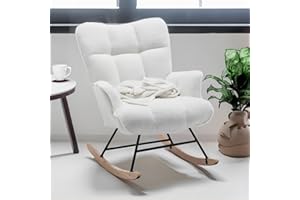 SAETSFEG Upholstered Rocking Chair Nursery, Teddy Fabric Glider Chair with High Backrest, Glider Accent Rocker for Baby Nurse