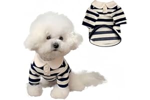 MANON ROSA Cute Dog Clothes Boy Dog Polo Shirt for Small Medium Dogs - Summer Male Puppy T Shirts for Yorkie Poodle Shih Tzu Dachshund Kittens, Striped Collared Pet Doggie Designer Outfits Blue S