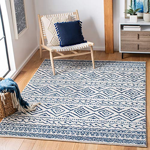 SAFAVIEH Area Rug 4x6 - Tulum Collection - Ivory & Navy, Moroccan Boho Distress…