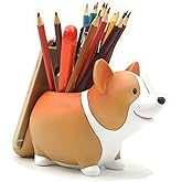 Cute Desk Accessories Corgi Pen Pencil Holder with Phone Stand Home Office School Desk Decor Corgi Gift Art Figurines Home Living Room Aesthetic Floating Shelf Coffee Table Bathroom Counter Decor