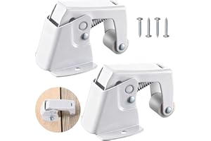 Dreyoo 2 Pack Screen and Storm Door Catch, 1-3/4 inch Wide Base with 1-5/8 inch Projection, Screen Door Spring Loaded Catch for Hinged Swinging Doors, Cabinets and Cupboards Doors Zinc Plated (White)