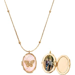 ETZRUNO Locket Necklace For Women, Dainty Gold Picture Necklace, Butterfly Shell Charm Pendant, Daily Wear