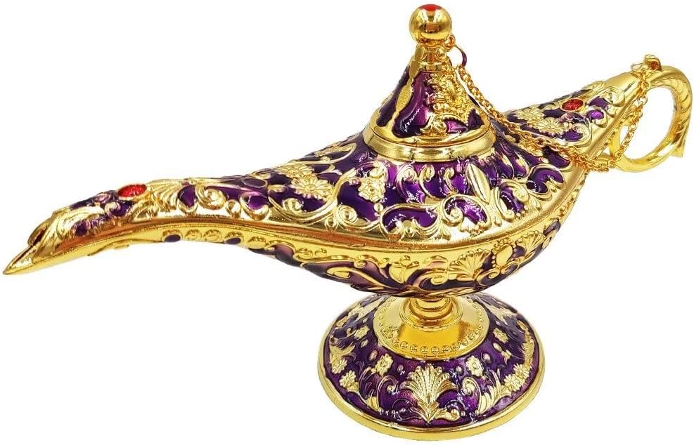 Oil Lamps & Accessories - Hourwof Aladdin Genie Lamp Vintage Legend Aladdin Magic Lamp Wishing Light Arabian Costume Props Party Wedding Table Decoration Birthday Gift,Large Purple