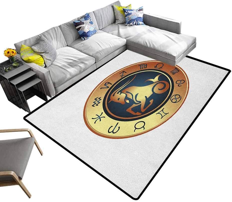 Zodiac Capricorn Carpet mat Horoscope Chart Capricorn Silhouette Astrology Zodiac Illustration Extra Comfy and Soft Carpet Dark Blue Gold (5'x8')