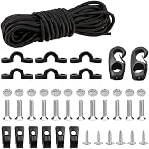 Kayak Deck Rigging Kit 8 Feet Bungee Cord with Bungee Cord Ends Hooks | and Tie Down Pad Eye with Screw and 6 J-Hooks for Kayak Boat Canoe Accessory Outfitting Fishing Storage Bungee Kit