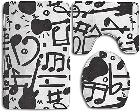 Bathroom Non-slip 3 Sets Black And White Guitar