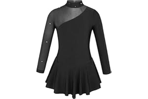 renvena Kids Girls Figure Ice Skating Leotard Dress Mock Neck Long Sleeve Performance Uniform Dancing Outfits