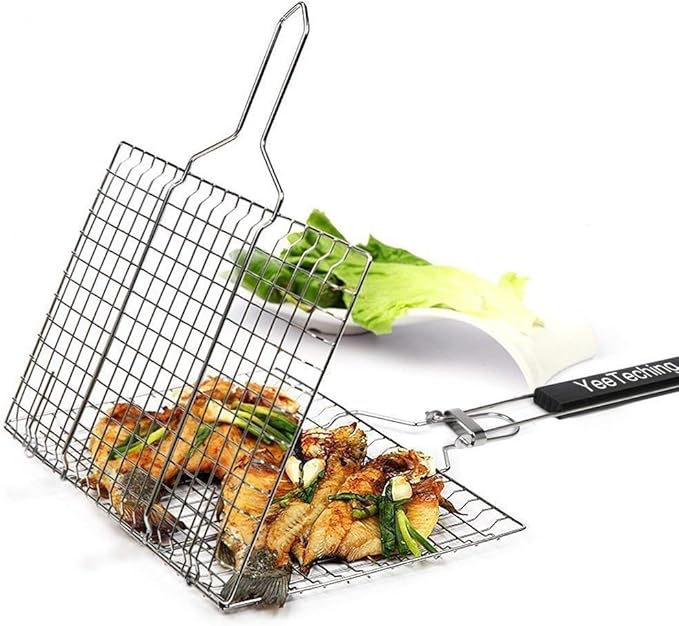 Fourheart Portable BBQ Grilling Basket, Stainless Steel