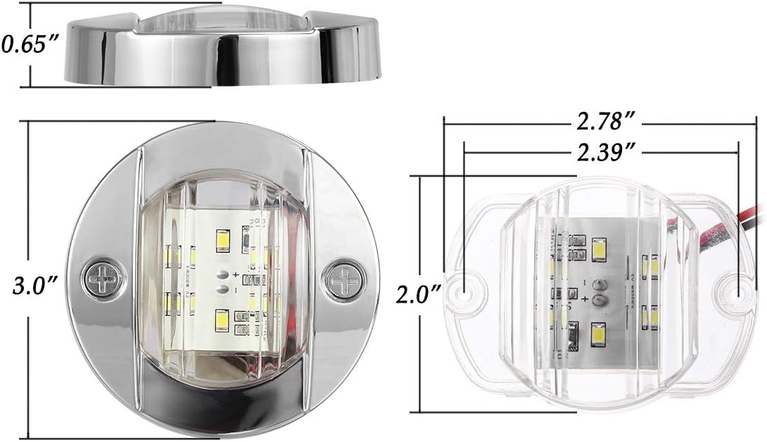 Partsam 4Pcs 3" Inch 12V DC Round Marine Led Navigation Lights Green 6 LED Boat Yacht Transom Mount Anchor Stern Lights Lamp Clear Lens with Chrome Bezel Flush Mount Waterproof: Automotive