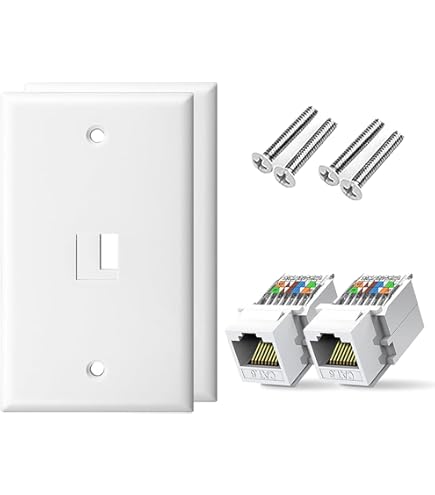 DIYTECH 4 Port Ethernet Wall Plate, Cat 6, Wall Outlet, RJ45 Female To Female Keystone Jacks - White