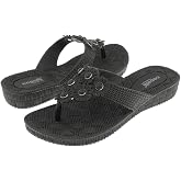 Capelli New York Woven Textured Injected Hooded Thong with Glitter Faux Leather Flowers Ladies Flip Flop