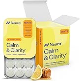 Neuro Calm &amp; Clarity Mints - GABA L-Theanine Stress Supplement with Vitamin D3 - Non-Drowsy, Functional Calming Mints for Mood, Mental Clarity &amp; Cognitive Function - Honey Lemon, 72 ct