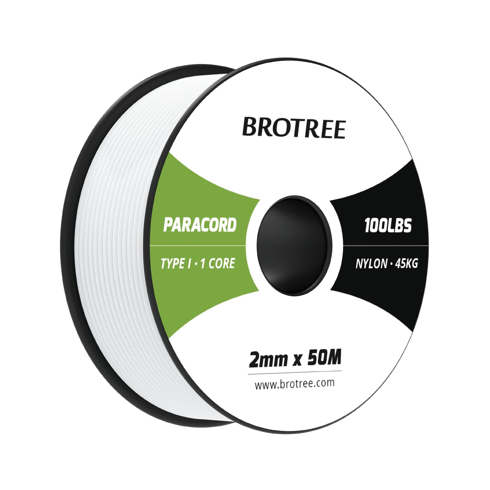 Brotree Paracord 2mm 50M 100% Nylon Rope 1 Strand Parachute Cord for Outdoor, Craft, DIY - 45kg Breaking Load (White)