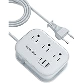 European Travel Plug Adapter USB C, Popowell International European Plug Adapter, 4 FT Travel Power Strip with 3 Outlets & 3 USB, Type C Power Adapter Travel Essential for Italy Spain France Germany.