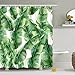 Banana Leaf Bathroom Shower Curtain Green Banana Palm Leaves Shower Curtains with 12 Hooks, Durable Bath Curtain Waterproof Bathroom Curtain