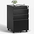 VIYET 3 Drawers Mobile File Cabinet, Rolling File Cabinet Fully Assembled Under Desk, Metal Filing Cabinet with Lock for Home Office Organizer Letters/Legal/A4 (Black)