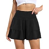 GUOLEZEEV Shorts for Women Casual Summer Elastic High Waist Flowy Dressy Ruffle Shorts with Belt Lace Up