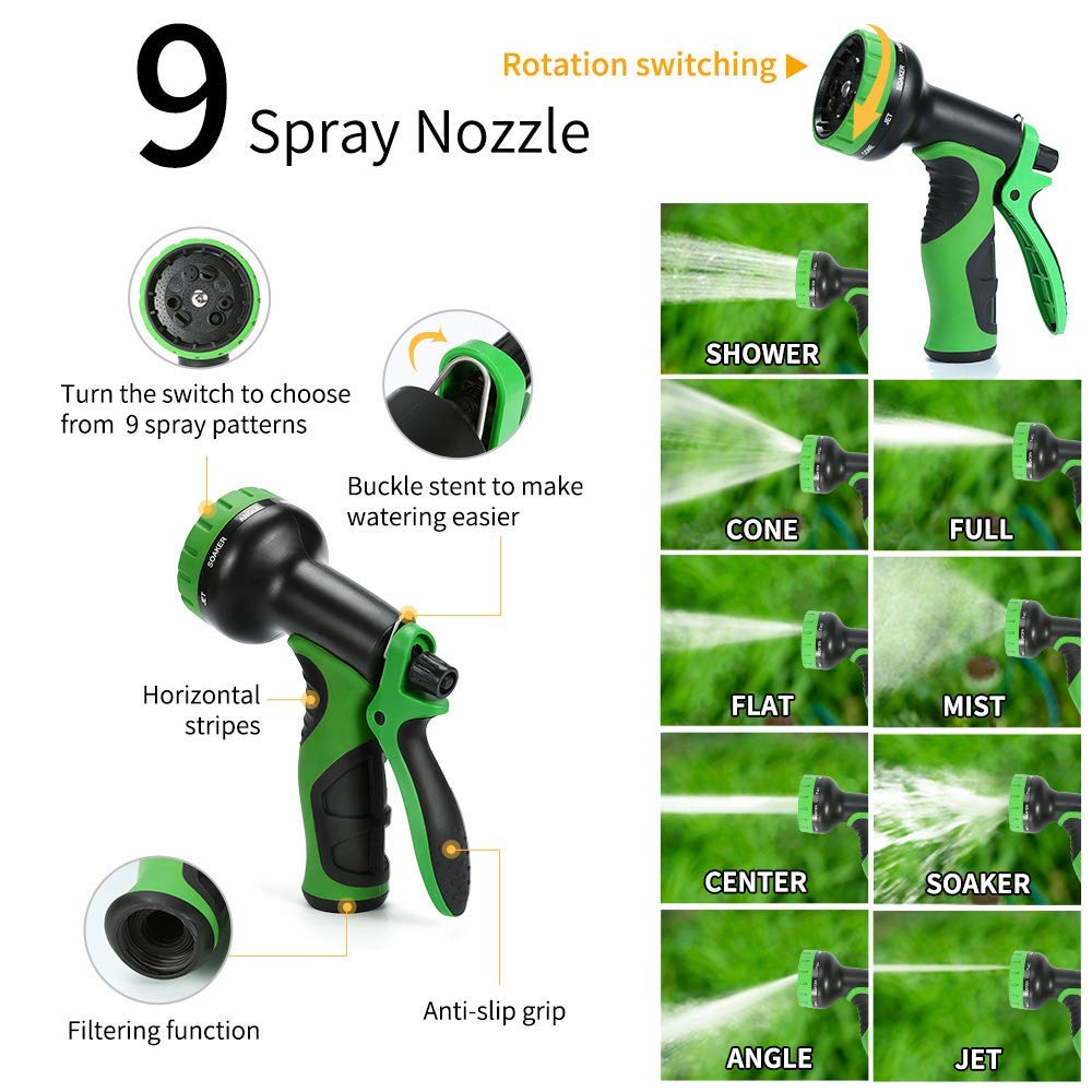 Uverbon Gartenschlauch Ausziehbar 30M/ 100FT Wasserschlauch mit Massivem Messing Steckverbinder, Triple Latex Core 9-Pattern Sprühdüse, Starke und Flexible Schlauch für Garten, Rasen, Pet Dusche