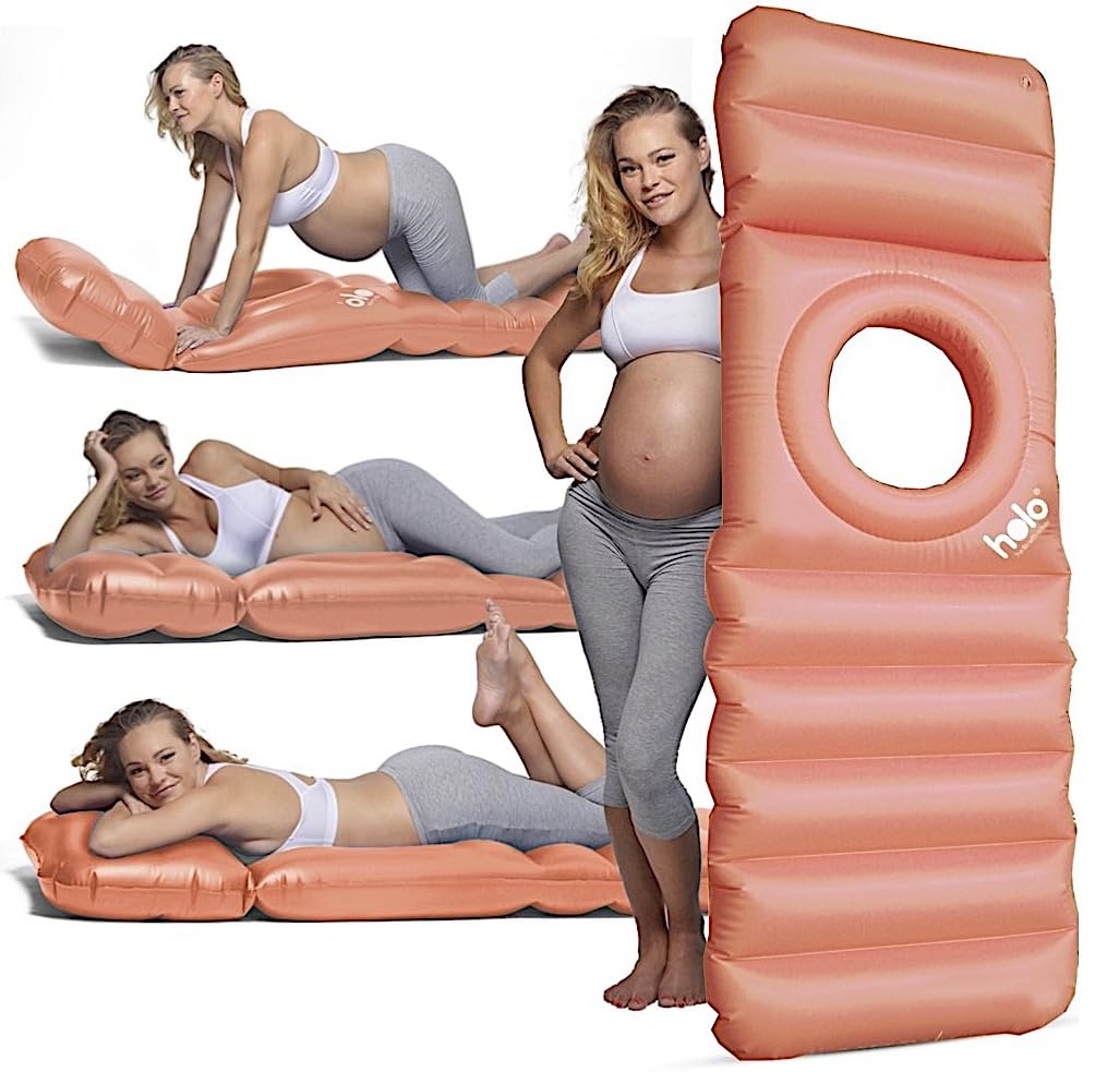 HOLO The Original Inflatable Pregnancy Pillow with a Hole for Your Tummy. Use on Land and Water, for PGP/SPD Relief, Yoga, Sleep, Massage and Relaxation on Your Belly - Babymoon Essential (Peach)