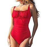 CUPSHE Women's One Piece Swimsuit Bathing Suit Square Neck Back Cut Out Drawstring Self Tie Back Hook
