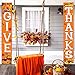 Blulu Give Thanks Hanging Banner Thanksgiving Party Decorations Fall Welcome Banner Autumn Pumpkin Maple Leaf Backdrop Flag Fall Harvest Wall Door Decoration Thanksgiving Porch Sign for Indoor Outdoor