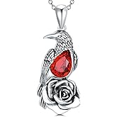 Lattd Raven Necklace with Crystal 925 Sterling Silver Rose Flower Crow Pendant Jewelry for Women