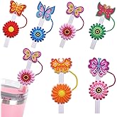 Straw Cover Cap for Stanley Cup,Butterfly Reusable Silicone Straw Topper Compatible with Stanley 30&40 Oz Tumbler with Handle Drinking Straw Tip Covers for Stanley (Upgrade 6pcs Butterflies)