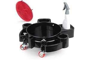 LCGP Bucket Dolly 5 Gallon Car Wash Professional Cleaning Bucket with Heavy Duty Wheeled Casters, Complimentary Strainer and Sprayer, Black