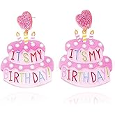 MALOYANVE Birthday Cake Earrings for Women Funny Sweet Colorful Acrylic Lightweight Cakes Candle Happy Birthday Letter Dangle Drop Earrings for Women Celebration Birthday Party Holiday Fashion Jewelry Gifts