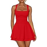Kaximil Women's Square Neck Ruffle Hem Mini Dress Ruched Waist Short Party Dresses