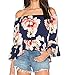 ICOOLTECH Women's Casual Floral Off Shoulder Long Sleeve Chiffon Blouse Top (US 6-8, Floral A)