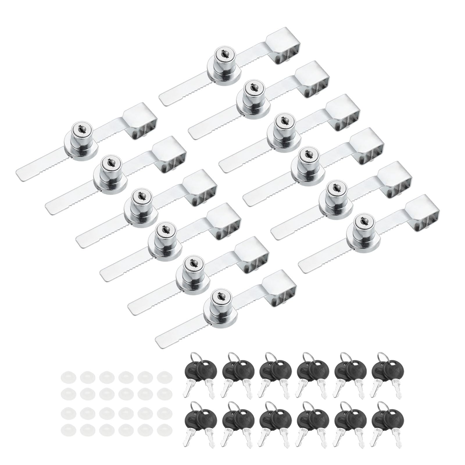 PATIKIL 12 Pack Sliding Glass Door Ratchet Lock with 24 Keys 5.6x0.6inch, Silver