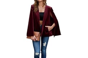Cicy Bell Women's Velvet Cape Blazer Jackets Casual Split Long Sleeve Open Front Coat