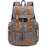 Berchirly Vintage Casual Canvas Leather Backpack Rucksack Travel Bookbag Satchel