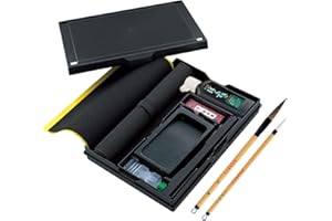 Kuretake Calligraphy Set, Japanese Calligraphy Supplies Kit, Brushes, Sumi Ink stick and Water, Professional, Writing, Drawing, Ink Art, Kanji, Painting, for Beginners (Intermediate learners)