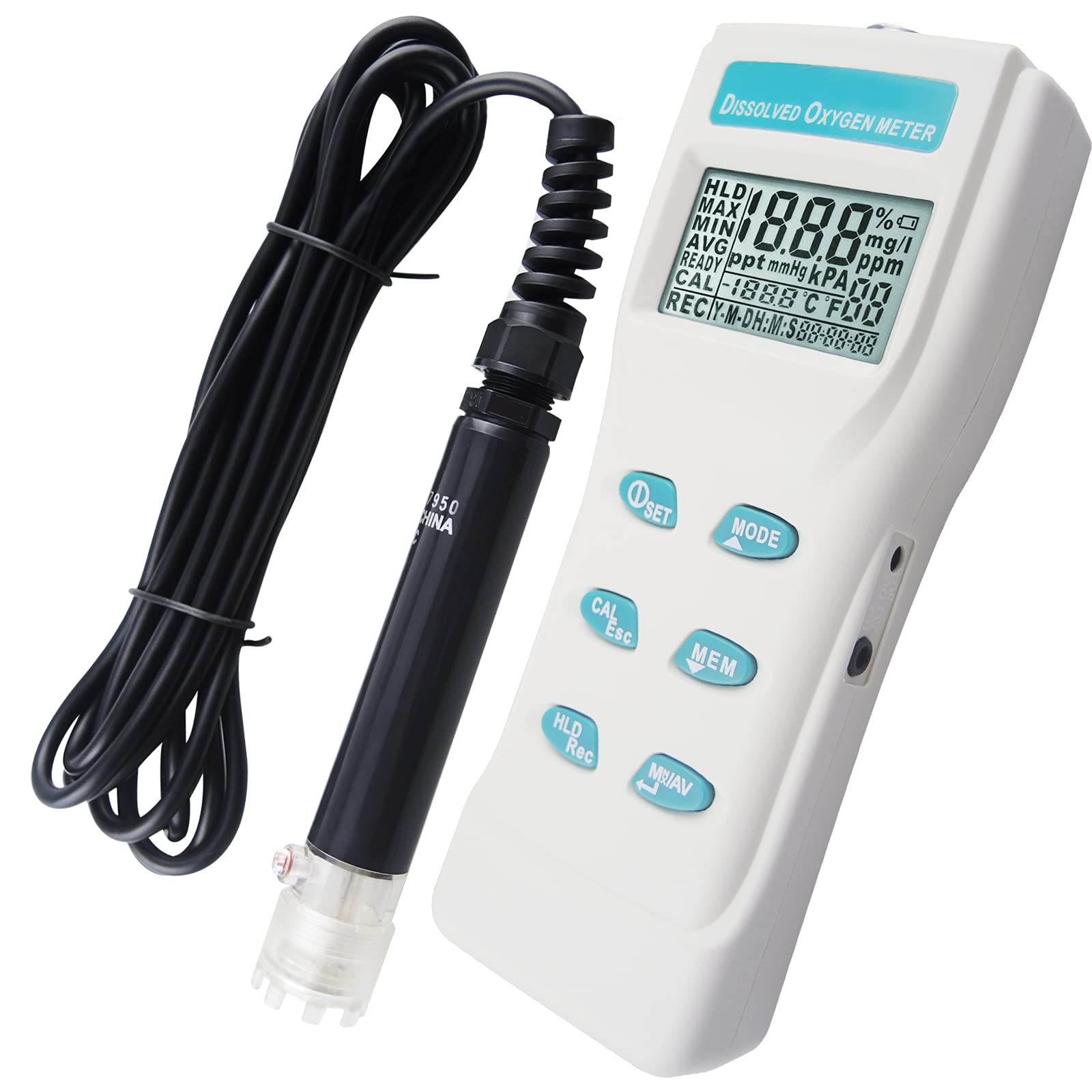 Dissolved Oxygen Meter, Dissolved Oxygen Tester with 11.48 ft Cable, DO meter with ATC/Temp/Manually Salt/99 Memory/Data Hold, Dissolved Oxygen Test Kit for Aquarium, Fish Tank(With IRDA Port) — image 1