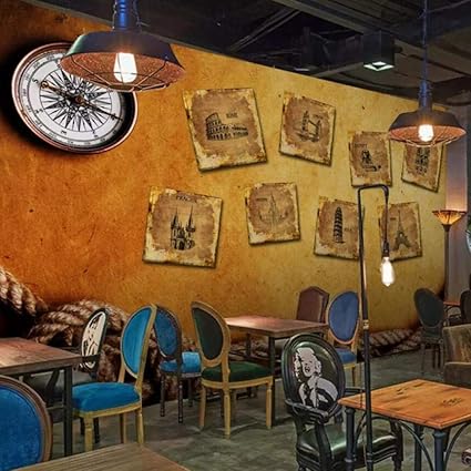 Zyqcam Papel Pintado Europeo Retro Náutico Ciudad Edificio Bar Café