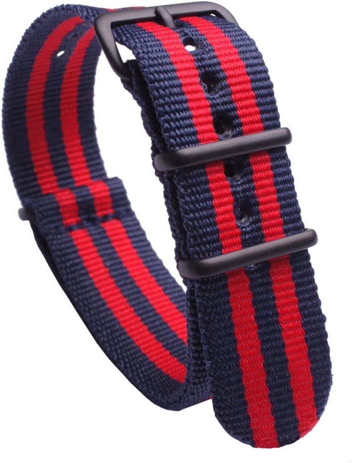 Watch Bands - NATO Regimental Navy and Red Seat Belt Weaved Nylon Watch Straps Replacement Width