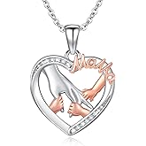 SOESON Mother and Daughter Necklace,Mama Necklace,Mom Necklace 925 Sterling Silver Love Heart Pendant Necklace Jewelry Gifts for Grandmother Mom Daughter Wife