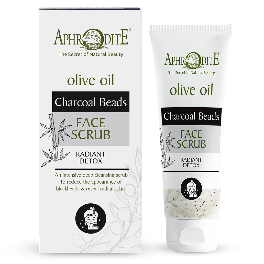Aphrodite Brightening Face Scrub - Charcoal Bead Exfoliator - Reduces Blackheads - Microplastics-Free - For Clear, Radiant Skin - Pore Cleaner