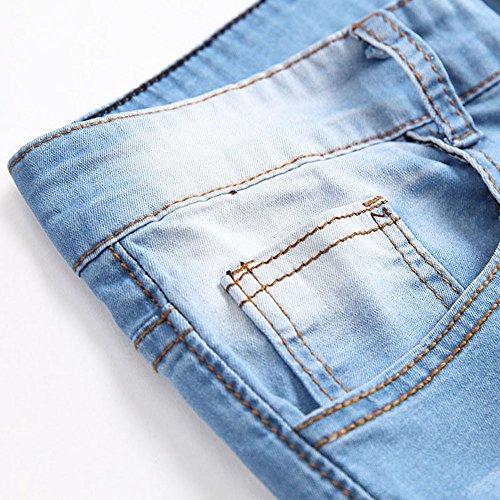 TIMEMEANS Men Slim Biker Zipper Denim Jeans Skinny Frayed Pants Distressed Rip Trousers - Thumbnail 2