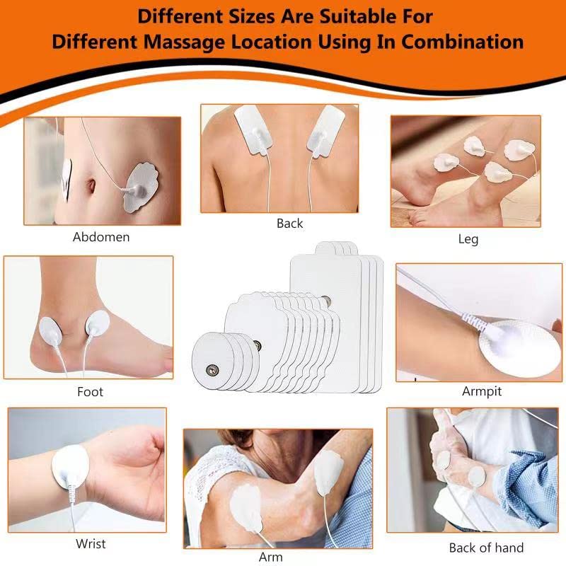 20 Pack TENS Unit Replacement Pads Reuse 40 Times, Snap Electrode Pads