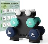 PhysKcal Dumbbells Set of 6 with Steel Rack 1kg 3kg 5kg Blue Neoprene