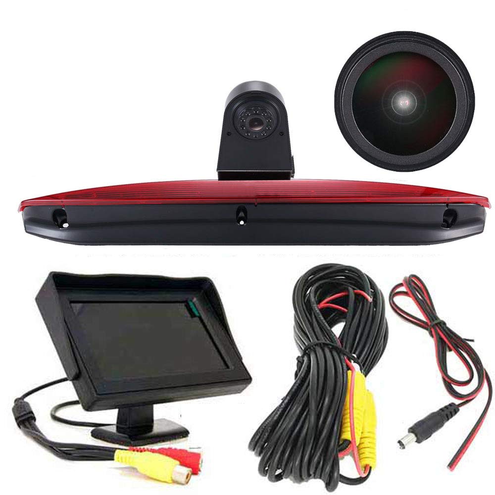 HD Auto IP68 1280Pixels Transporter Brake Light Roof Rear View Reversing Backup Camera Parking Aids System with Angle Adjustable Compatible with Peugeot Expert/FIAT Scudo/Citroen Jumpy/Toyota Proace