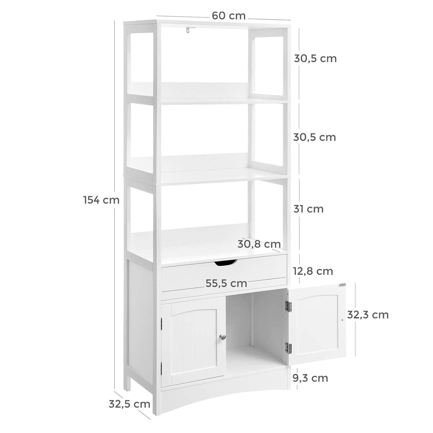 VASAGLE Armario de Baño, Armario Alto, Estantería Libre, con 3 ...