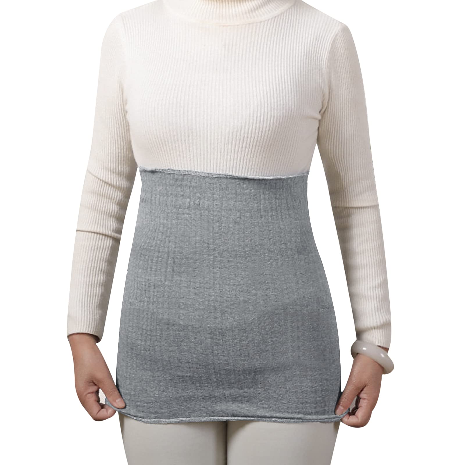 Dual Layers Thin Waist Kidney Warmer Bellyband Elastic Lower Back Stomach Belly Wrap Brace Seniors Thermal Lumbar Waist Abdomen Warmer Support for Cold Weather, Deep Grey