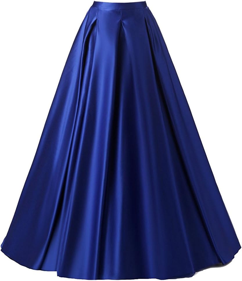 Duraplast Women's Fashion Long Skirt Formal Satin A-Line Skirt High Waist