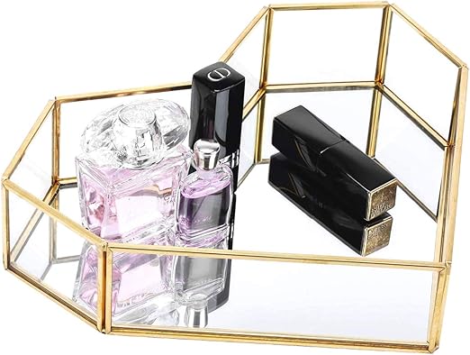 Amazon Com Pasutewel Gold Mirror Tray Perfume Tray Vanity Tray Metal Decorative Jewelry Perfume Organizer Makeup Tray For Dresser Bedroom Bathroom Size 4 Home Kitchen