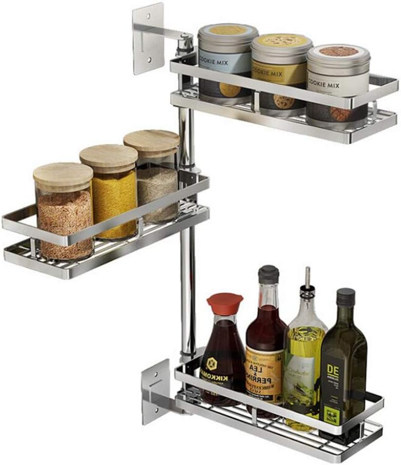 CJCSPFAI 3 Tier Adjustable Spice Rack, Standing Cutlery Holder, Wall Rotatable Can Organiser for Herbs/Spices Jars/Bottle(Food Grade Stainless Steel)